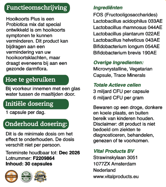 VLife Hooikoorts Plus - specificaties